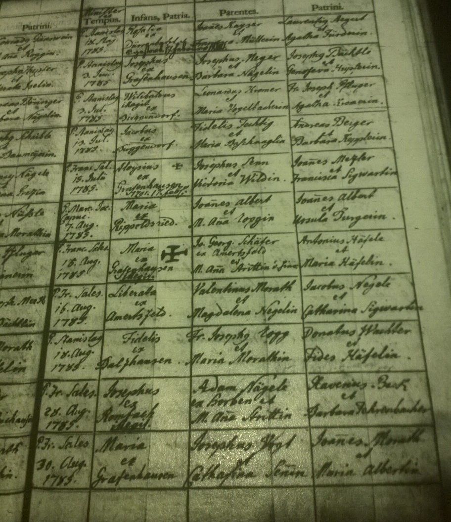 18th century baptism records from a Baden-Wurttemberg parish for a great-great-great-great grandfather.